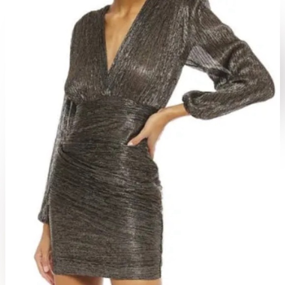 Maje Metallic Mini Dress Gold Black long sleeve size xs size 34 - Picture 1 of 4